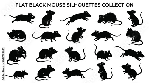 Photos Flat black mouse silhouettes collection.