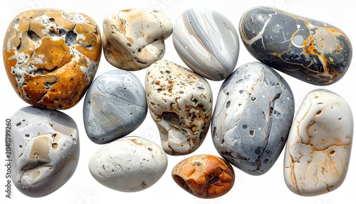 Collection of colorful smooth river rocks.
