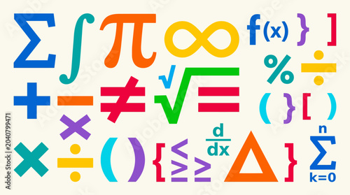 Tableau sur toile Colorful mathematical symbols and equations.