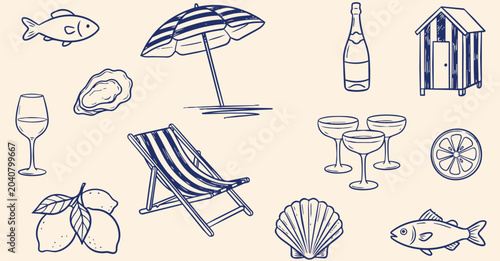 Quadro su tela Beach Vacation Doodle Collection Illustration Featuring Coastal Travel Leisure A