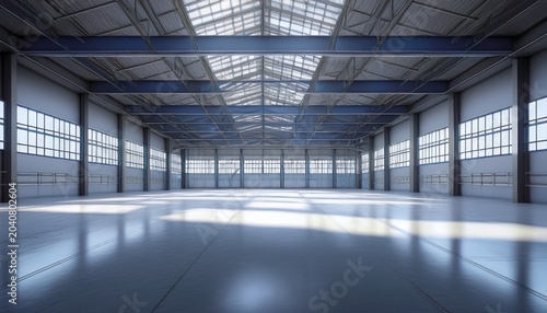 3d empty hall of modern interior of a warehouse