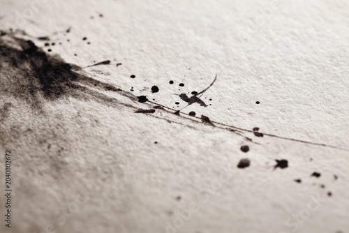 Detailed Sumi-e 'Heaven' (天) Kanji Brushwork and Dots on Washi Paper