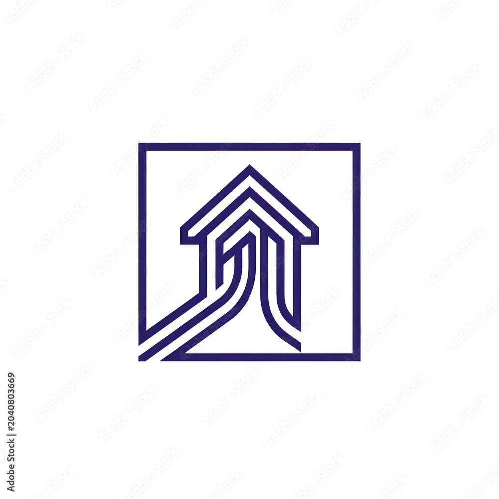 Fototapeta premium Abstract square logo featuring a stylized house and winding path inside a frame.