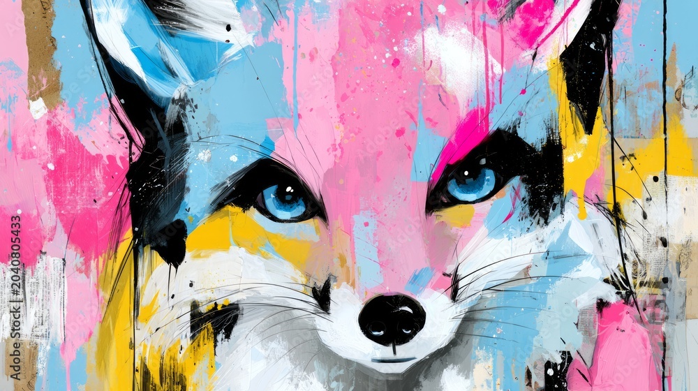 Naklejka premium Abstract Watercolor Fox Illustration Emerging from Fantasy with Vibrant Colors and Artistic Touches