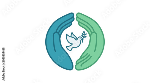 Konstfotografi Hands holding dove with olive branch, symbol of peace and hope