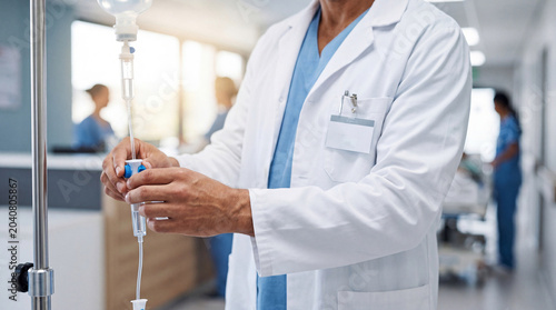 Canvastavla Doctor Adjusting Iv Drip In Hospital Corridor