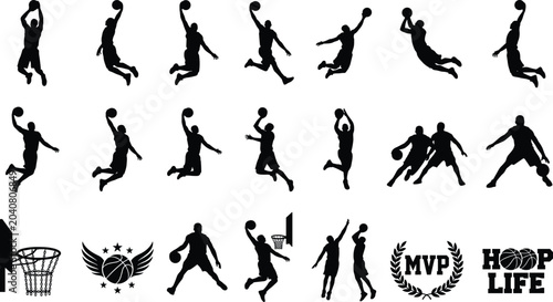 Konstfotografi Black Silhouette Basketball Player Slam Dunk Jump Shot MVP Hoop Life Laurel Badg