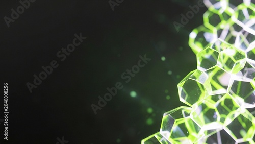 Hexagonal crystalline structure glowing lime green digital network