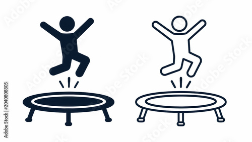 Person jumping on a trampoline icon set representing active fun fitness exercise and joyful bouncing activity symbols
