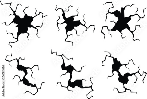 black crack vector set illustration