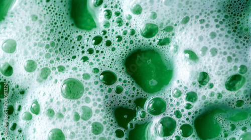 Green Water Droplets and Foam Texture Abstract Background