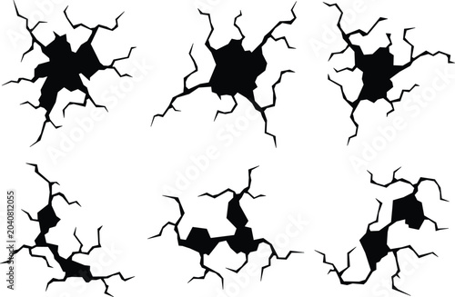 black crack vector set illustration