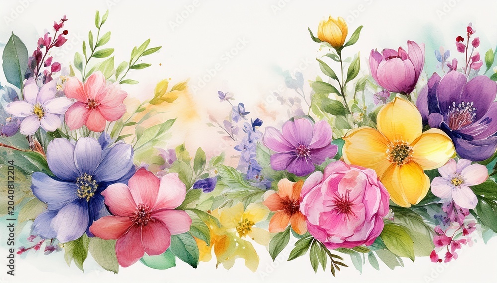 Fototapeta premium watercolor spring flowers spring florals generative ai