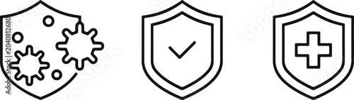 Konstfotografi Immune system defense shield line icons set with antibacterial protection medica