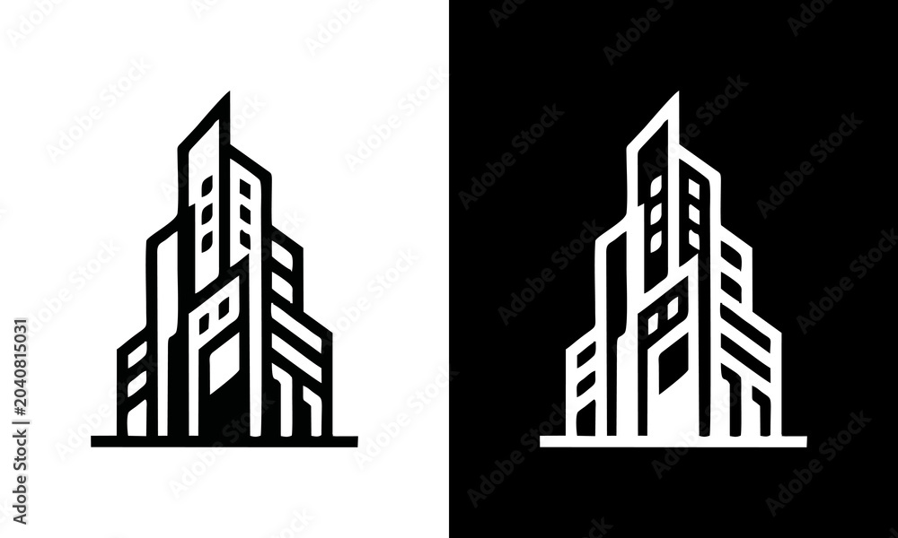 Obraz premium Modern skyscraper building icon set, representing city skyline architecture and corporate real estate development