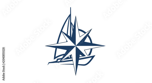 Nautical Compass Rose and Sailboat Silhouette - Marine Navigation Symbol