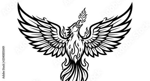 Mythical Phoenix Bird of Fire and Rebirth - Stylized Line Art