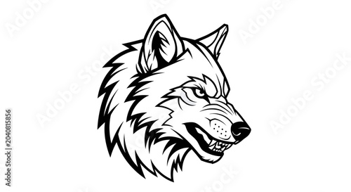 Fierce Wolf Head Silhouette, Aggressive Animal Illustration, Wild Predator Outline