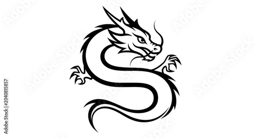 Stylized Black Dragon Illustration - Mythical Creature, Ancient Symbol