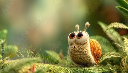 Cute snail, expressive eyes, fuzzy texture