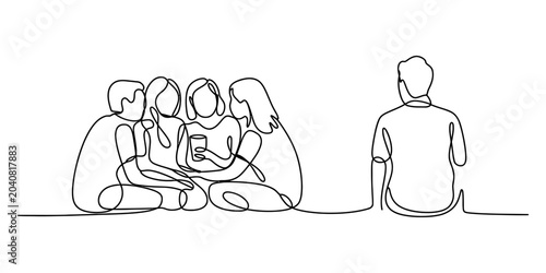 Quadro em tela Group of friends sitting together, one person isolated