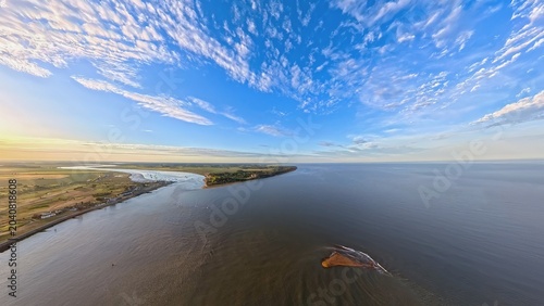 Εκτύπωση καμβά Aerial View of River Deben Estuary and Felixstowe Ferry at Sunset, Suffolk