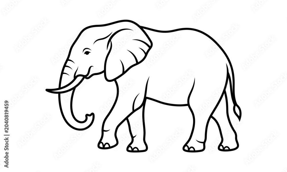 Fototapeta premium African elephant black and white line art vector logo
