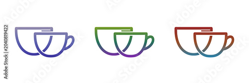 Colorful tea cup icons in purple, green, and red