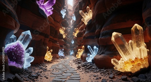 Vibrant crystals in a cave formation.