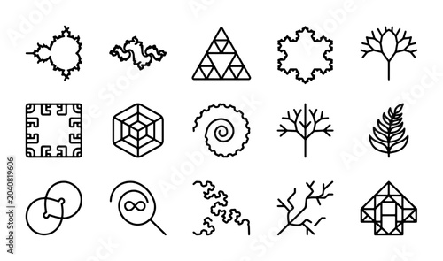 Foto Geometric Fractal Patterns, Mathematical Shapes, Nature-Inspired Designs, Scienc
