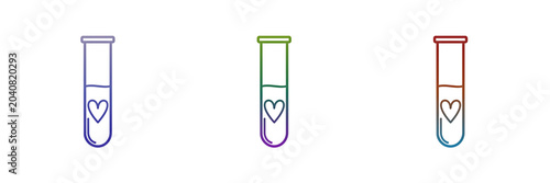 Test tube with heart symbol vector icons