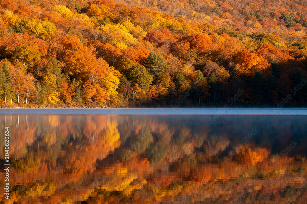 Obraz premium Fall Foliage Reflection on Calm Lake Surface