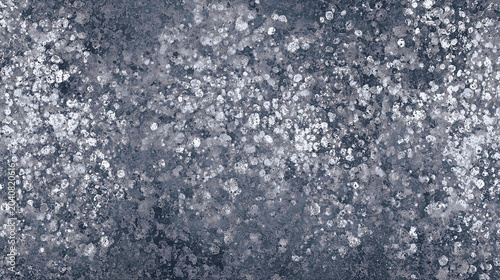Galvanized steel sheet displaying bright zinc spangle crystals over a blue grey base as a full frame coated metal surface
