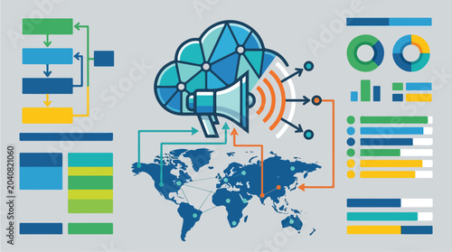 Infographic global communication network.