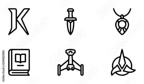 Photos Fantasy Sci-Fi Icons: Sword, Spaceship, Necklace, Book, Klingon Letter K, Starfl
