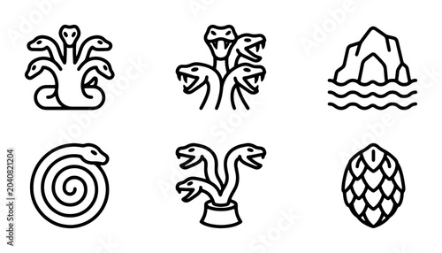 Tableau sur toile Mythological Hydra Icons, Serpent Symbols, Ancient Greek Legends, Vector Graphic