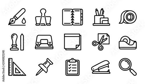 Bild auf Leinwand Stationery Icons Set: Office Supplies, Writing Tools, and Desk Accessories Vecto