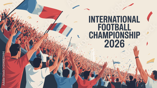 football fans celebrating vector illustration sports event championship crowd cheering flag confetti tournament international game match team supporters excitement energy competition