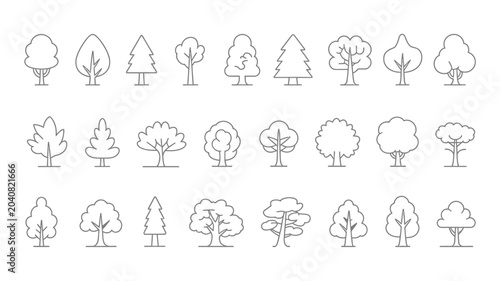 Canvas-taulu tree icons in black line style silhouette nature forest symbol graphic design si