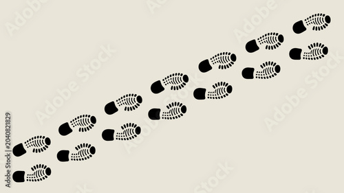 Fényképezés footprints on beige background black tracks trail path steps walking journey vec