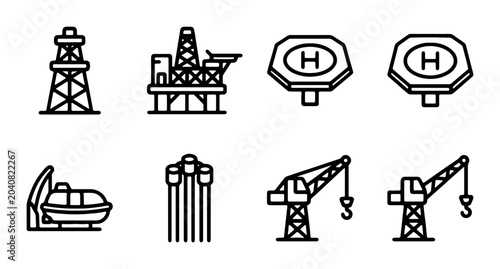 Foto Offshore Oil Rig, Helipad, Crane, and Lifeboat Icons