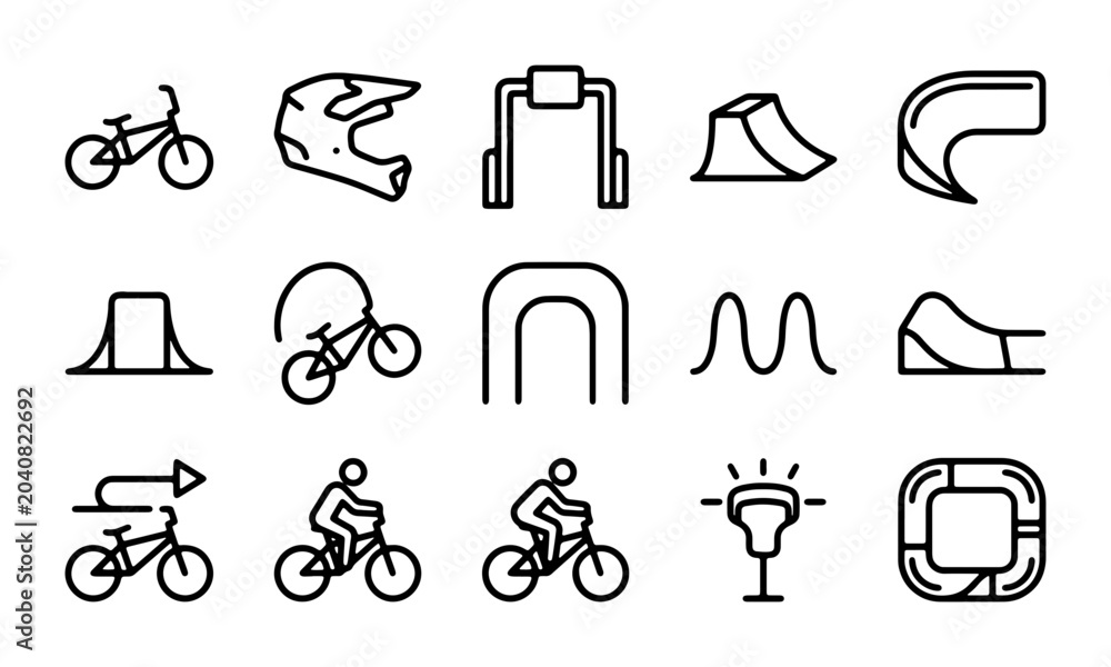 Fototapeta premium BMX Bike Icons, Bicycle Sports Elements, Extreme Cycling Vector Graphics, Action Sport Symbols