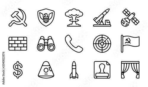 Tableau sur toile Military and Political Icons: Defense, Space, and Ideology Vector Set
