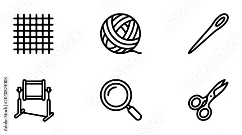 Foto Embroidery Tools Icons, Sewing Supplies Set, Crafting Elements, Needlework Graph