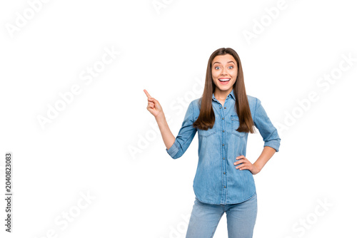 Картината върху платно Portrait of amazed funny funky girl impressed look wonderful news about discount