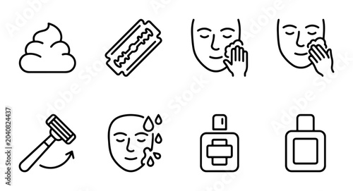 Photos Shaving Icons Set, Grooming Tools, Skincare Routine, Personal Care Vector Graphi