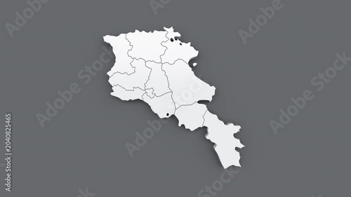 Armenia political map animation with assembling regions on gray background