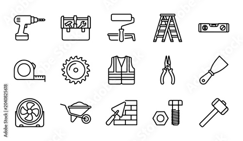 Canvastavla Construction Tools Icons Set, Building Equipment Vector Graphics, DIY Home Repai