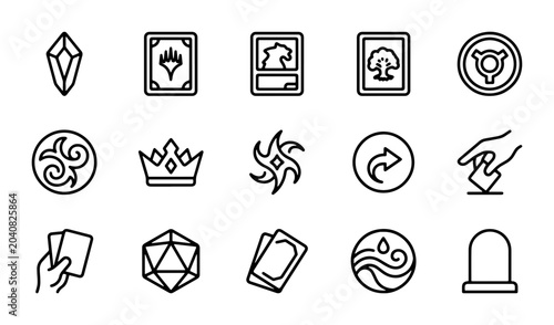Valokuva Magic Game Card Icons, Fantasy Symbols, Dice, Crystal, Crown, Vector Set
