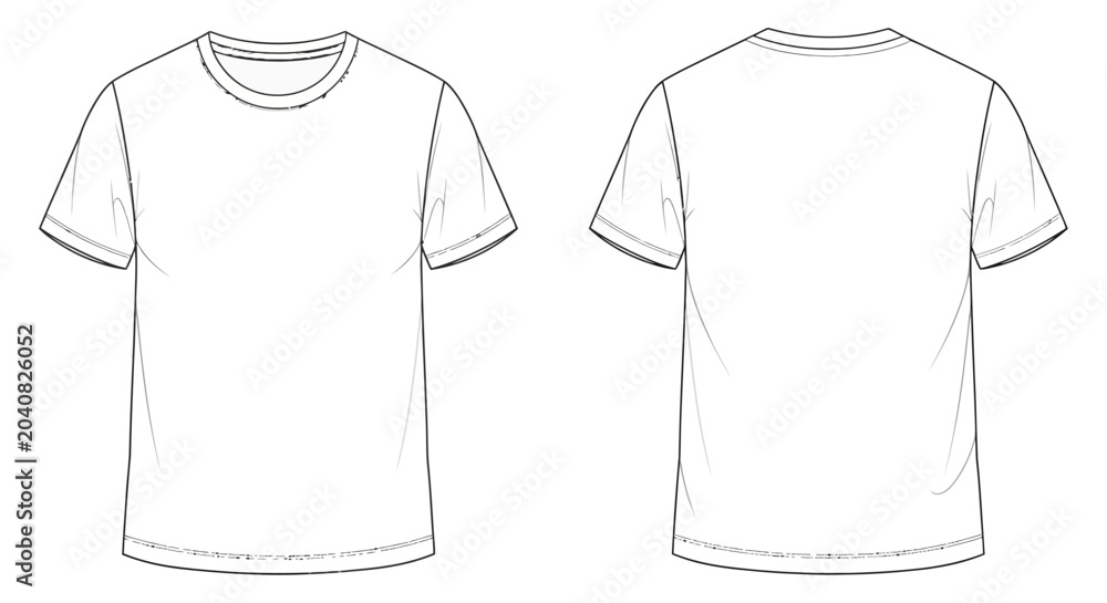 Naklejka premium Technical illustration of a plain white t shirt front and back view